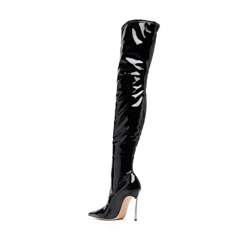 black knee high leather boots