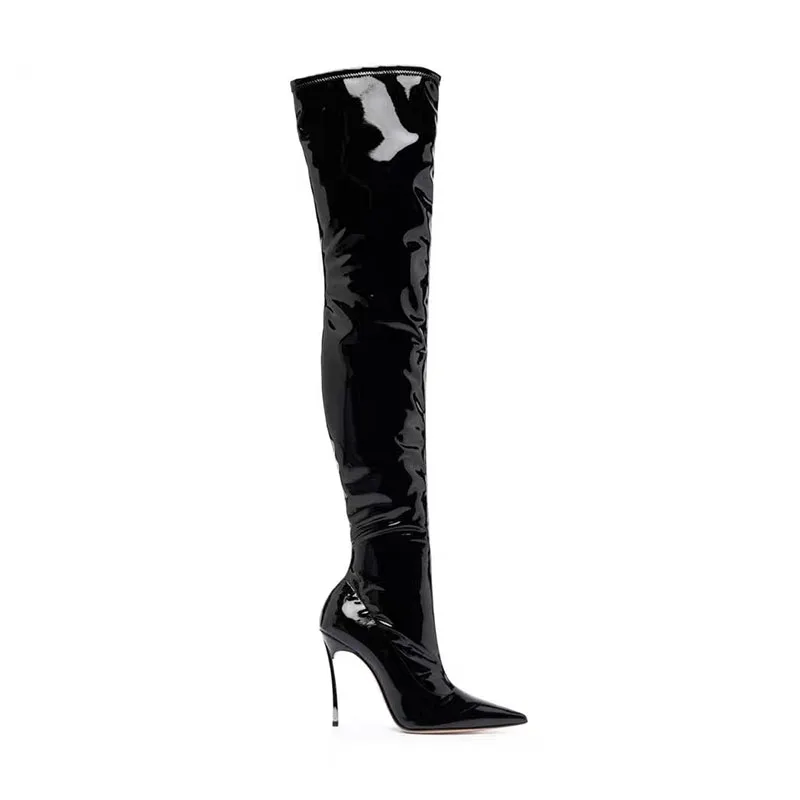 black knee high leather boots