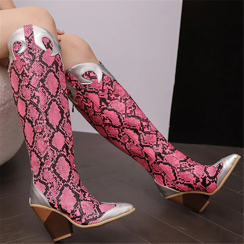 snakeskin knee high boots