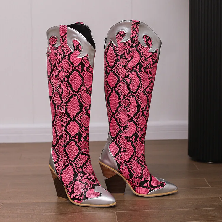 snakeskin knee high boots