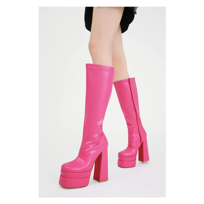 hot pink knee high boots