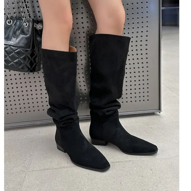 low heel knee high boots