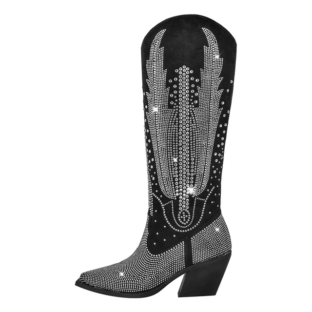 knee high rhinestone boots