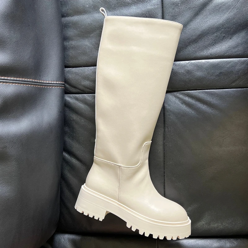 knee high cream boots