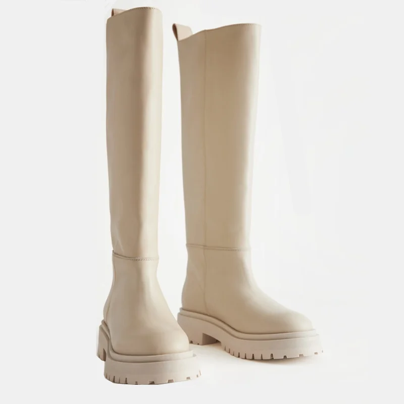 knee high cream boots