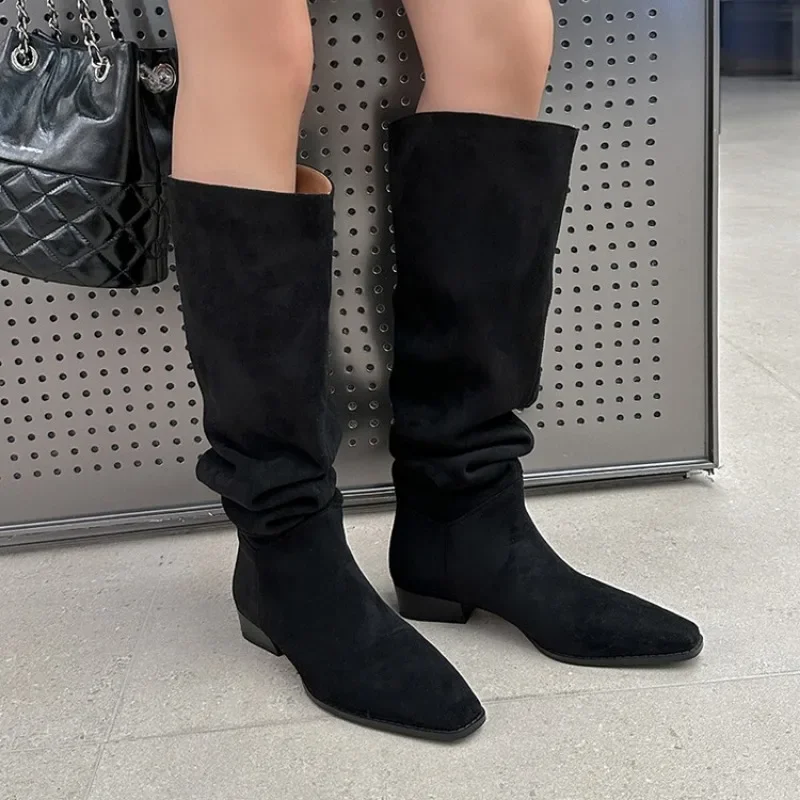 low heel knee high boots