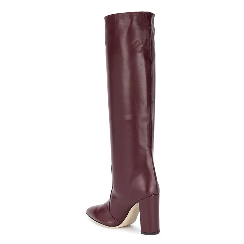 burgundy boots knee high