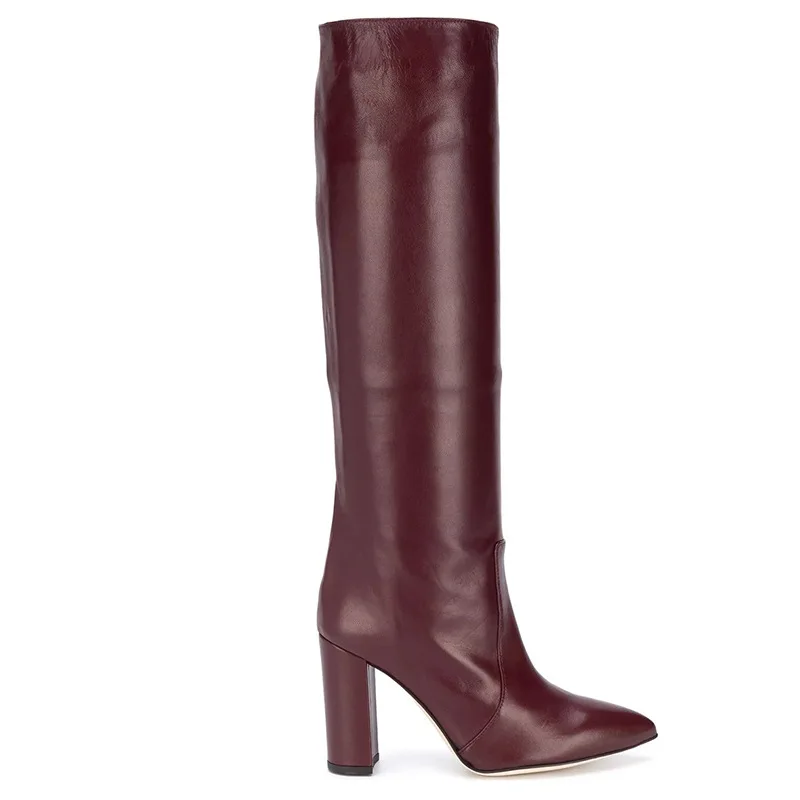 burgundy boots knee high