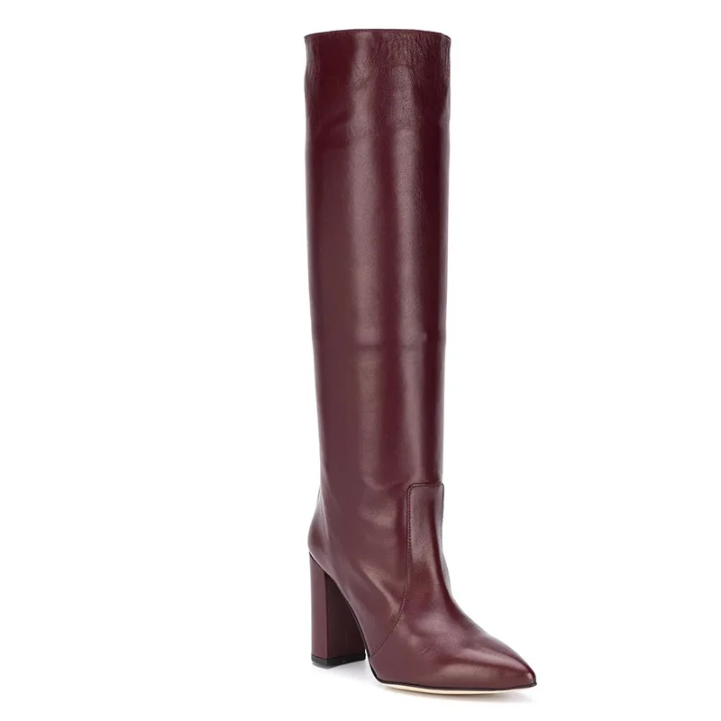 burgundy boots knee high