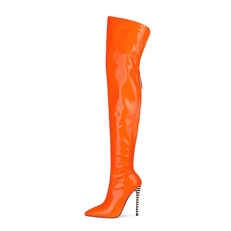 orange knee high boots