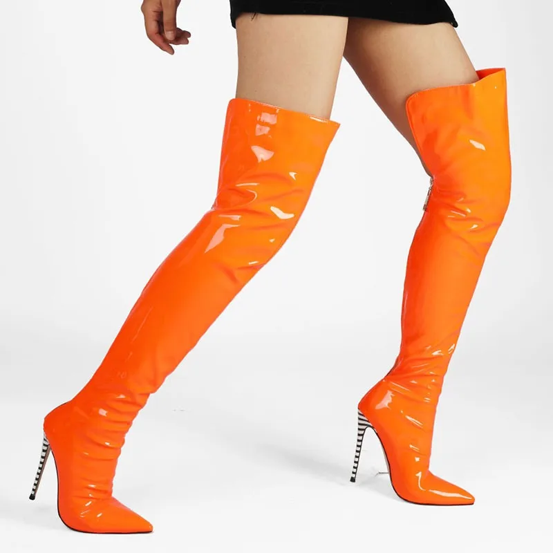 orange knee high boots