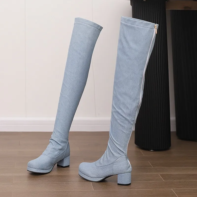 blue knee high boots