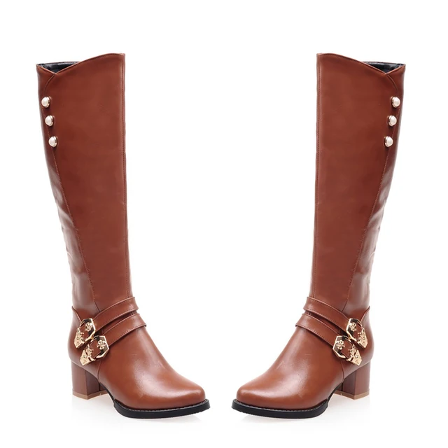 brown knee high boots with heel