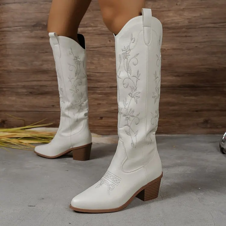 knee high white cowboy boots