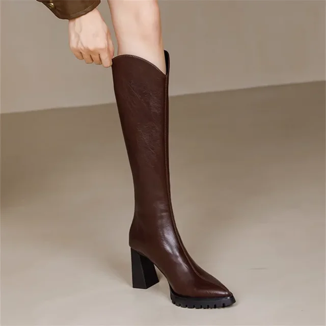 brown knee high boots with heel