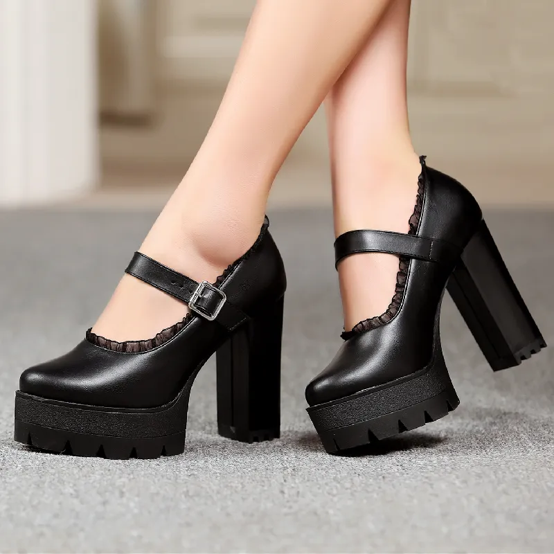 black high heel mary jane shoes