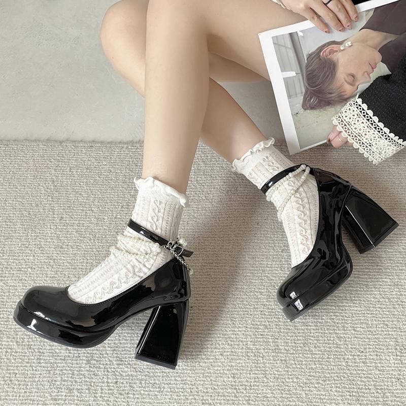 black high heel mary jane shoes