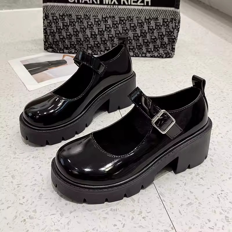 black leather mary jane shoe