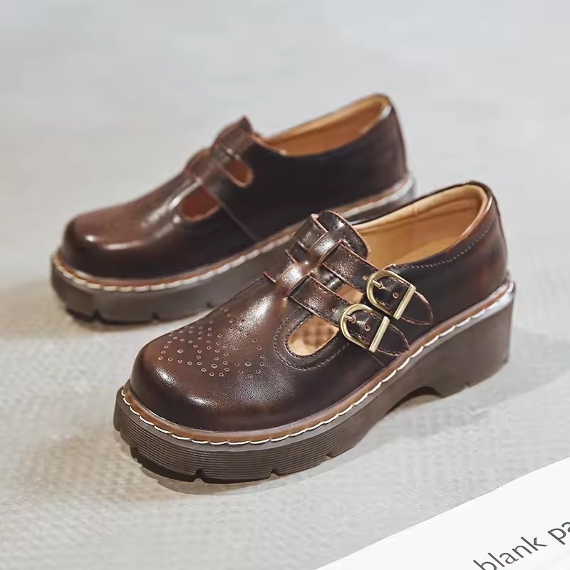 brown leather mary jane shoes